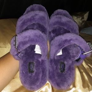 Furry purple UGG sandals